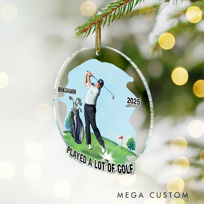 Personalized Golf Christmas Ornament with Custom Photo Name and Year Design