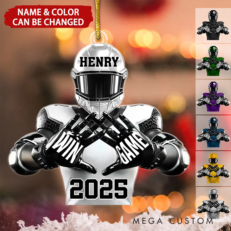 Personalized Football Christmas Ornament with Custom Name Number and Color Options