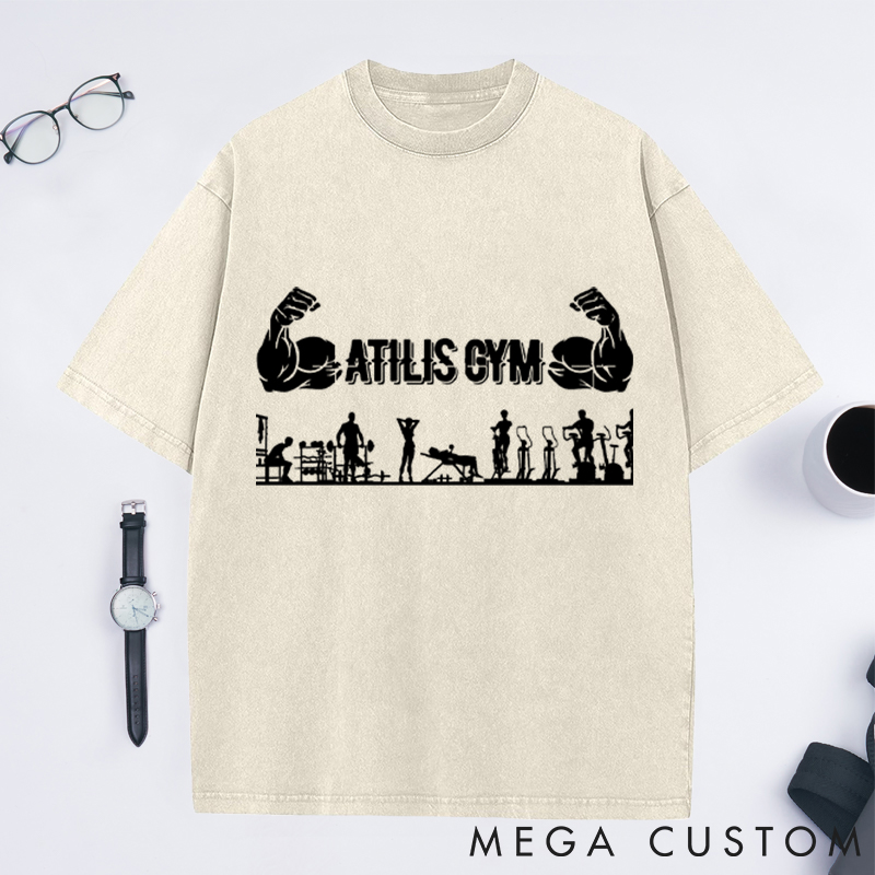 Personalized Gym Washed T-Shirts with Bold Muscle and Fitness Silhouette Design for Fitness Enthusiasts Bodybuilders and Gym Lovers