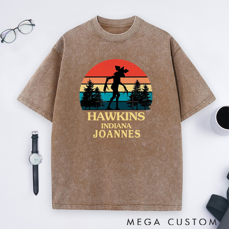 Personalized A Mysterious Encounter Washed T-Shirts Hawkins Indiana Shirts Gift for Hiking Camping Adventure Lover