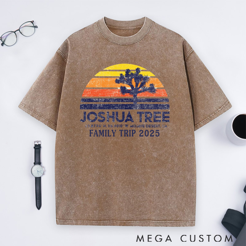Personalized Joshua Tree Adventure Washed T-Shirts Gift for Hiking Camping Adventure Lover