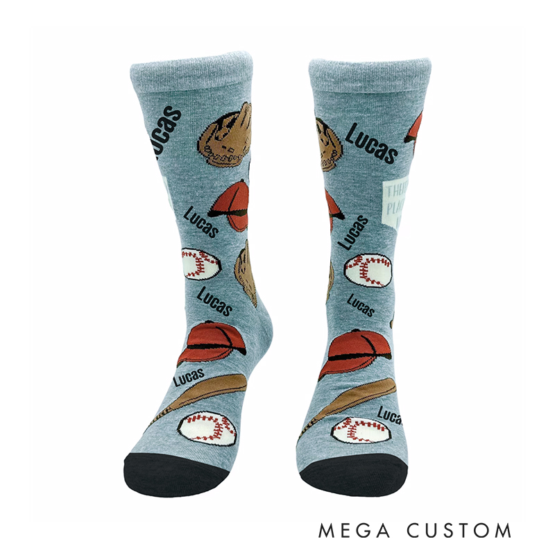 Personalized Baseball-Themed Socks with Customizable Design  