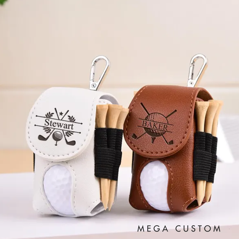 Personalized Leather Golf Ball Pouch with Custom Name Initials and Compact Design