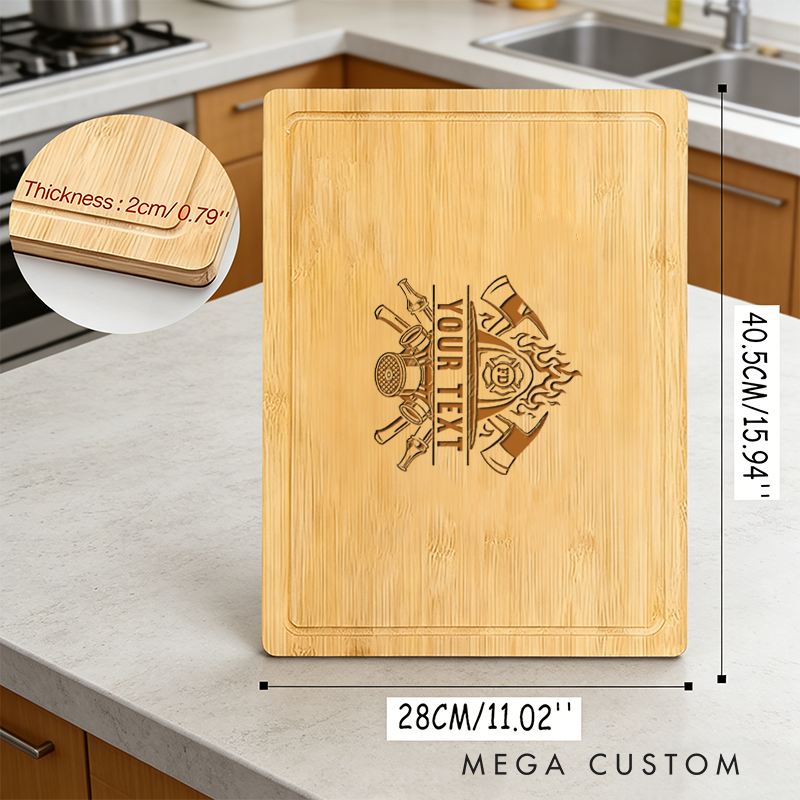 Personalized Bamboo Cutting Board for Firefighters with Custom Firefighter Tools and Text Design Gift