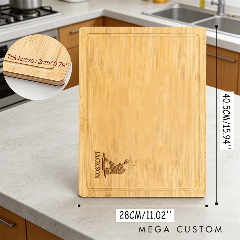 Personalized Bamboo Cutting Board for Firefighters with Custom Firefighter Silhouette and Name Gift
