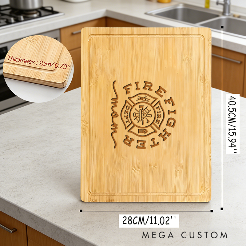 Personalized Bamboo Cutting Board Firefighter Mom Fire Dept Design Gift