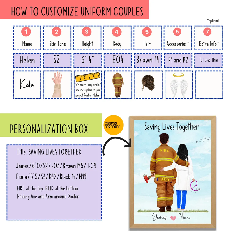 Personalized Firefighter and Nurse Wall Art Romantic Valentine's Day Gift