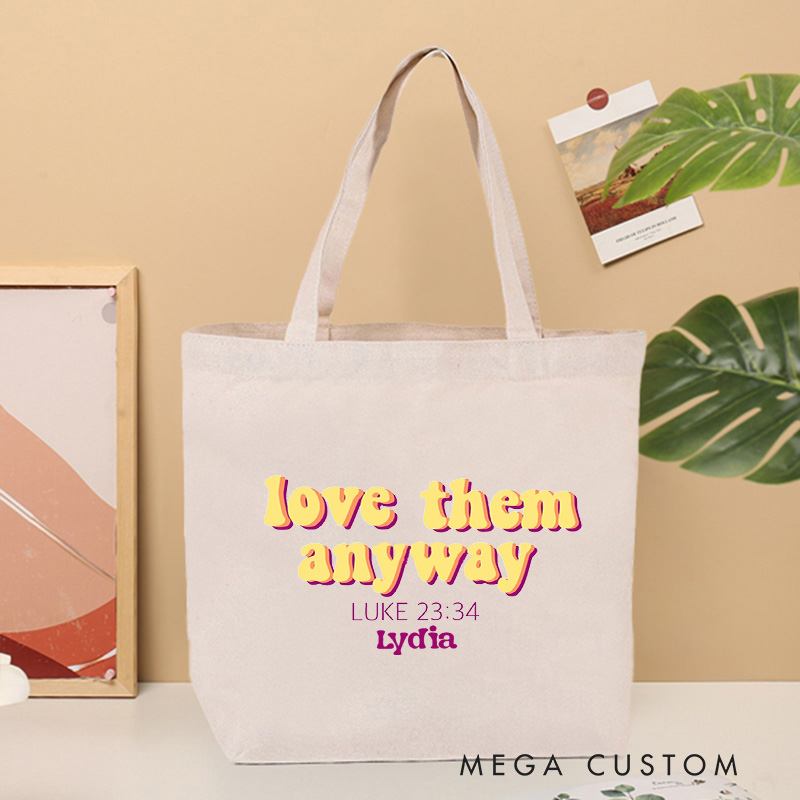 Personalized Luke 23:34 Canvas Tote Bag Bible Verse Tote Bag with Custom Name Birthday Gift Faith Gift for Women and Girls