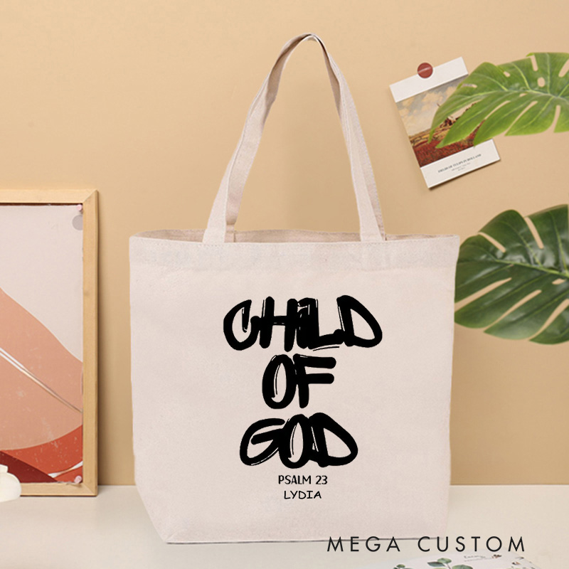 Personalized Child of God Canvas Tote Bag with Name Graffiti Style Bible Verse Tote Bag Religious Gift Birthday Gift for Christians