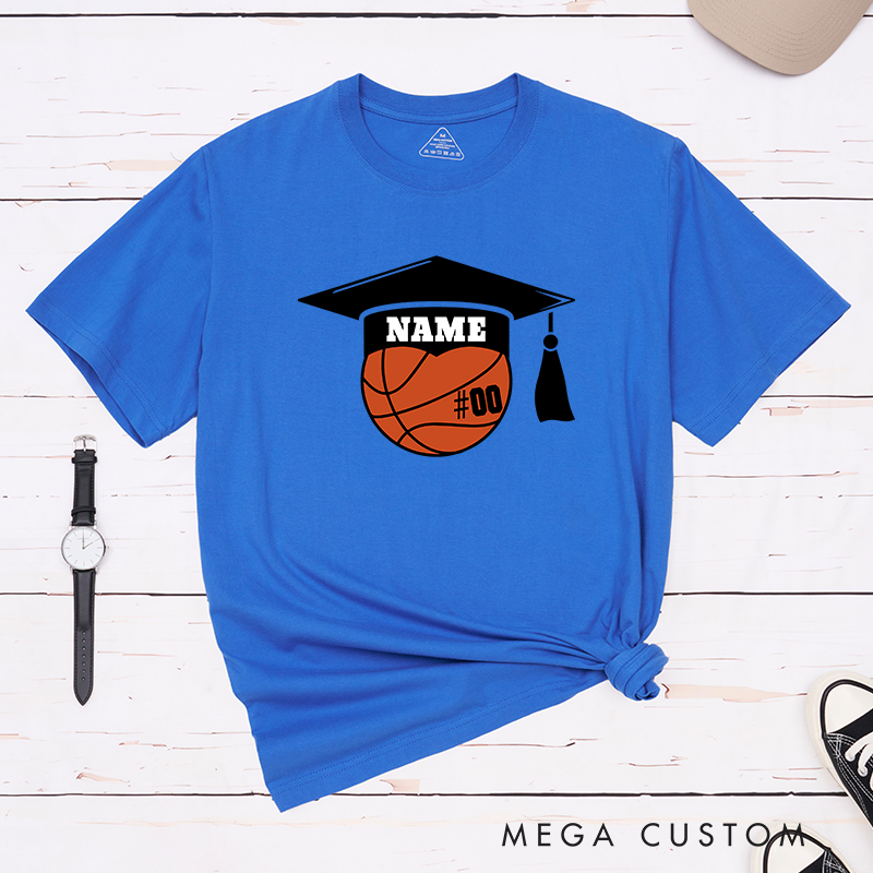 Personalized Basketball Graduation T-Shirt with Custom Name and Number – The Perfect Gift for Players, Fans, and Graduates to Celebrate Their Big Day