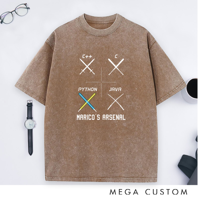 Personalized Select Your Weapon Washed T-Shirts Programmer Computer Technology Lovers Shirts Gift for IT Geek Nerd