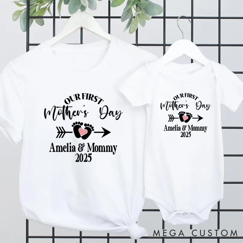 Personalized First Mothers Day Matching Shirts for Mom and Baby
