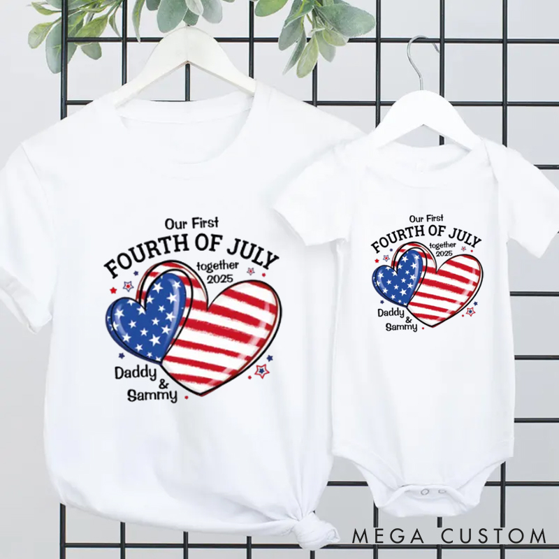 Personalized Our First Fourth of July Together American Flag Heart Patriotic Independence Daddy and Baby Family Matching Outfit