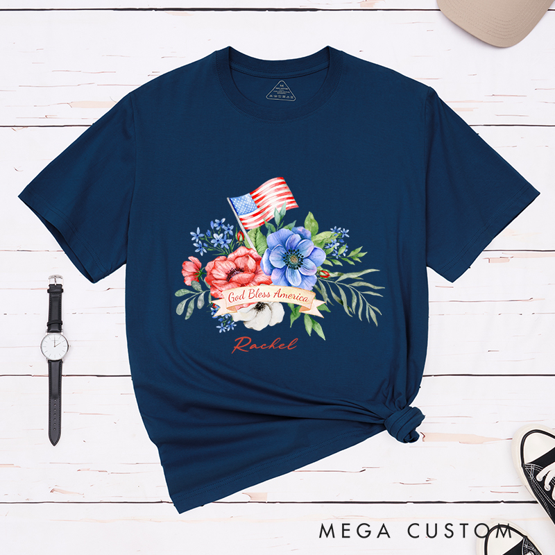Personalized God Bless America T-Shirt with Custom Name Christians Gift Birthday Gift Christian Apparel Gift for Jesus Lover 