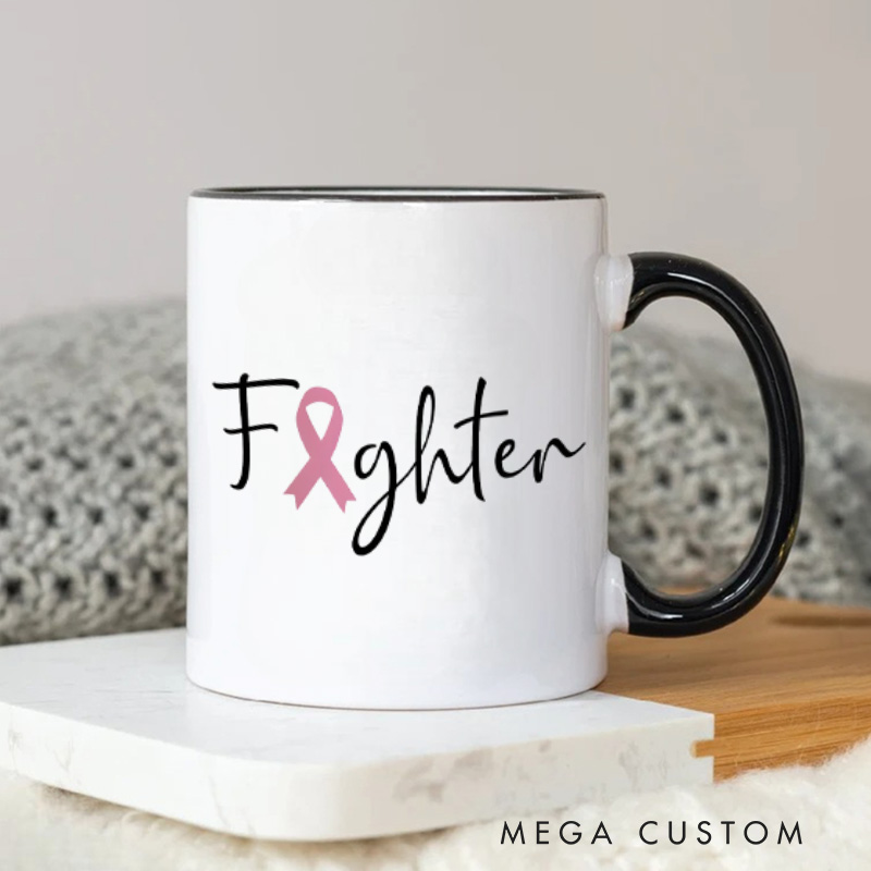 Personalized Fighter Ribbon Name Mug Raising Cancer Awareness and Celebrating Inner Strength Mugs