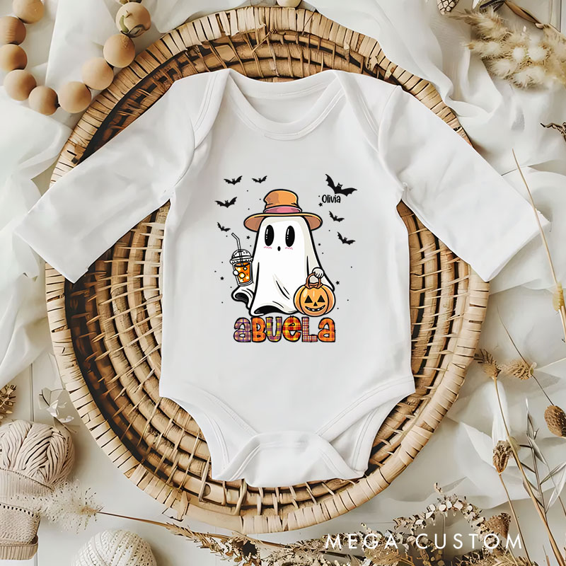 Personalized Cute Ghost and Pumpkin Illustration for Baby's Halloween Celebration Baby Bodysuit