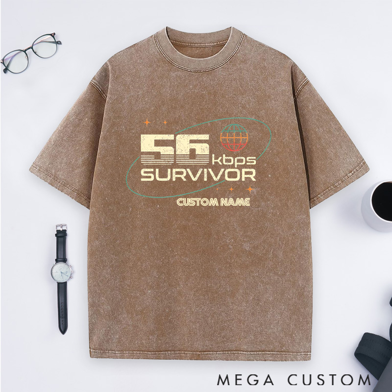 Personalized 56 kbps Survivor Washed T-Shirts Programmer Computer Technology Lovers Shirts Gift Geek Nerd 