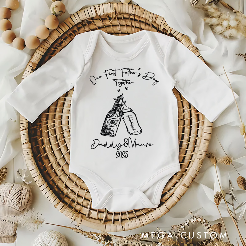 Personalized Bottle Cheers Illustration for Daddy and Mama's First Father's Day Celebration Baby Bodysuit