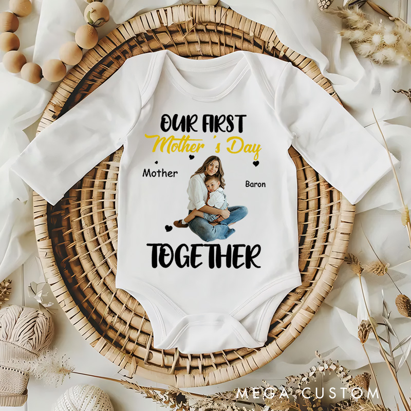 Personalized Together Our First Mother's Day Design with Mother and Baby Photo Baby Bodysuit