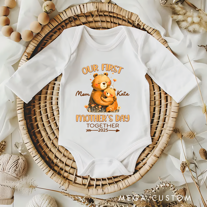 Personalized Hugging Bears Our First Mother's Day Baby Onesie with Name First Mother's Day Gift For Mom Baby