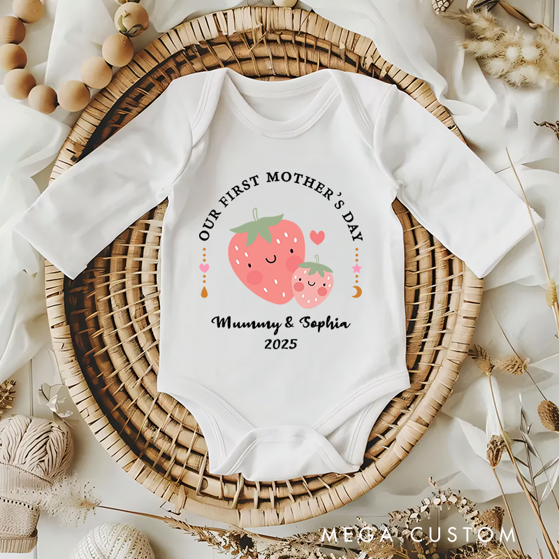 Personalized Cute Strawberry Lemon Baby Onesies Mother's Day Gift for New Mom Newborn