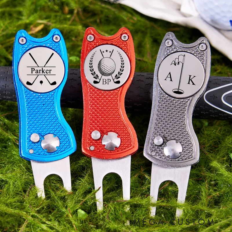 Personalized Golf Divot Repair Tool with Custom Initials Name and Durable Metal Design