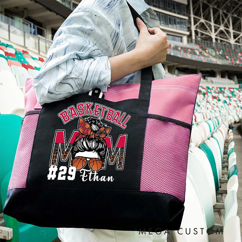 Personalized Basketball Mom Tote Bag with Custom Name and Number  