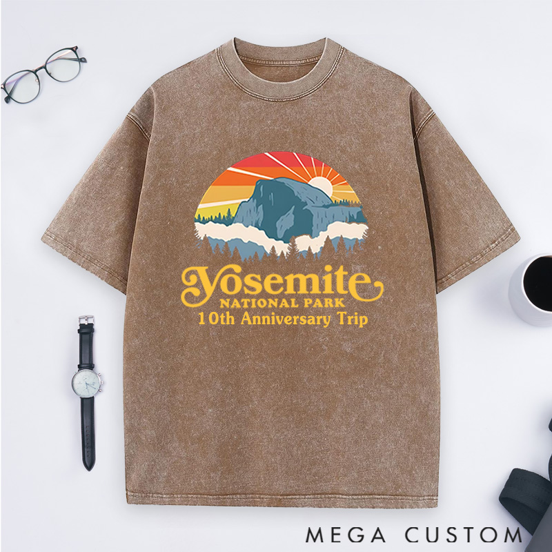 Personalized Yosemite National Park Washed T-Shirts Adventure Hiking Campig Travel Shirts Gift Outdoors Lover