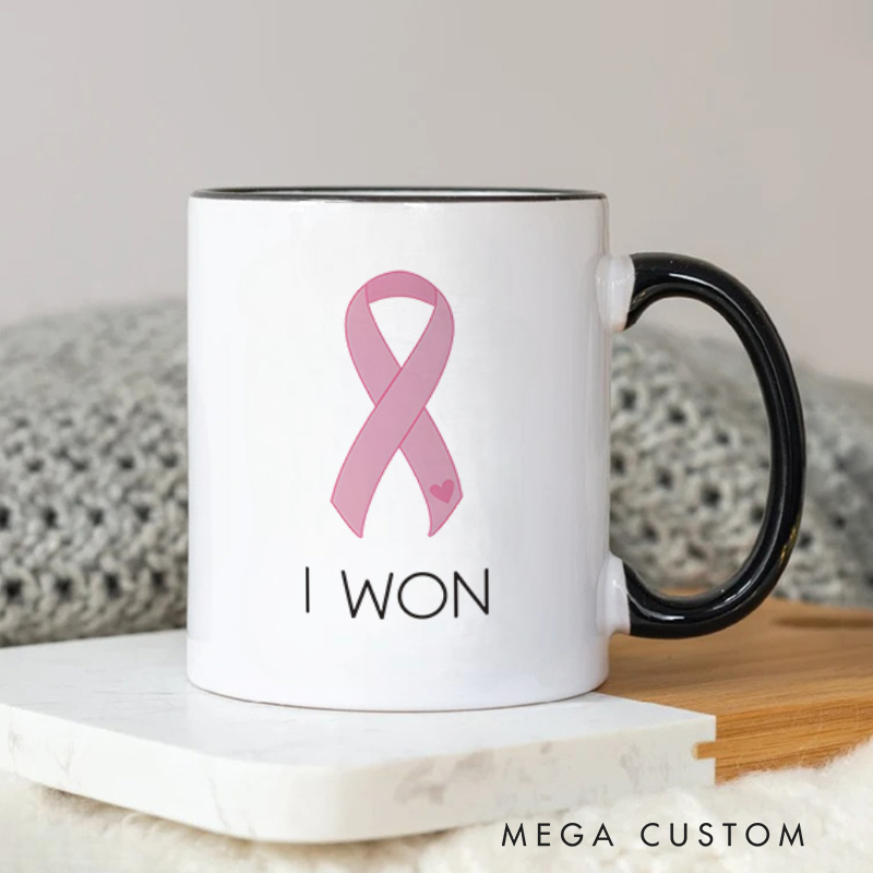 Personalized I Won Pink Ribbon Design Celebrating Strength and Cancer Survival Mugs