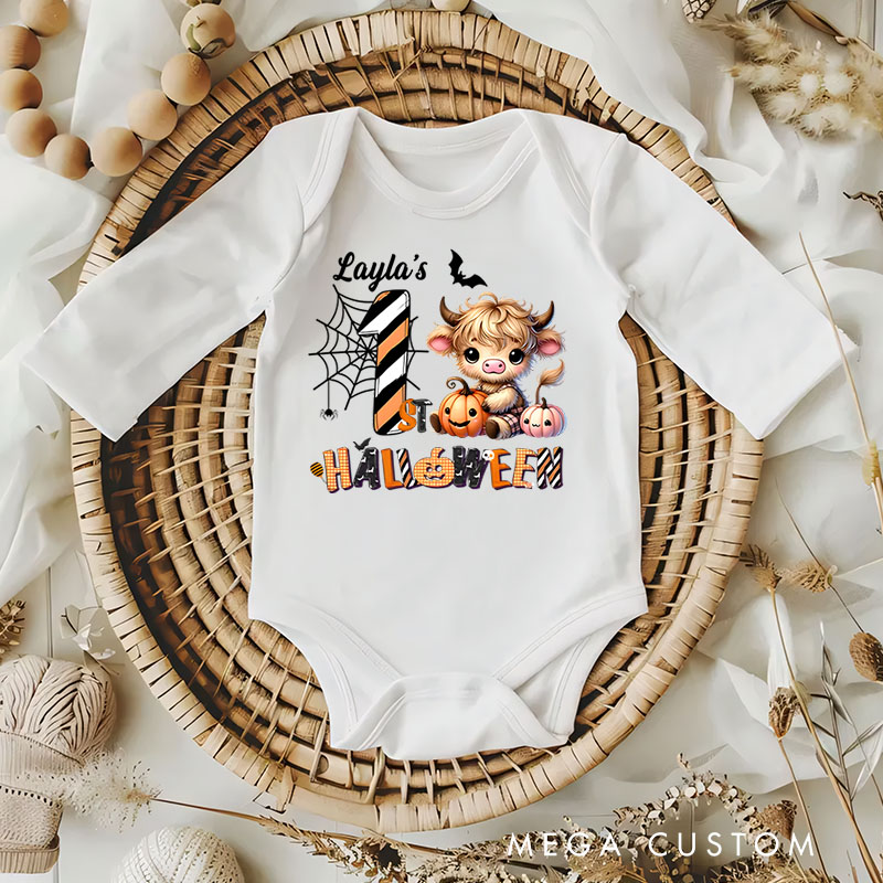 Personalized First Halloween Fun Featuring Cute Baby Cow Baby Bodysuit
