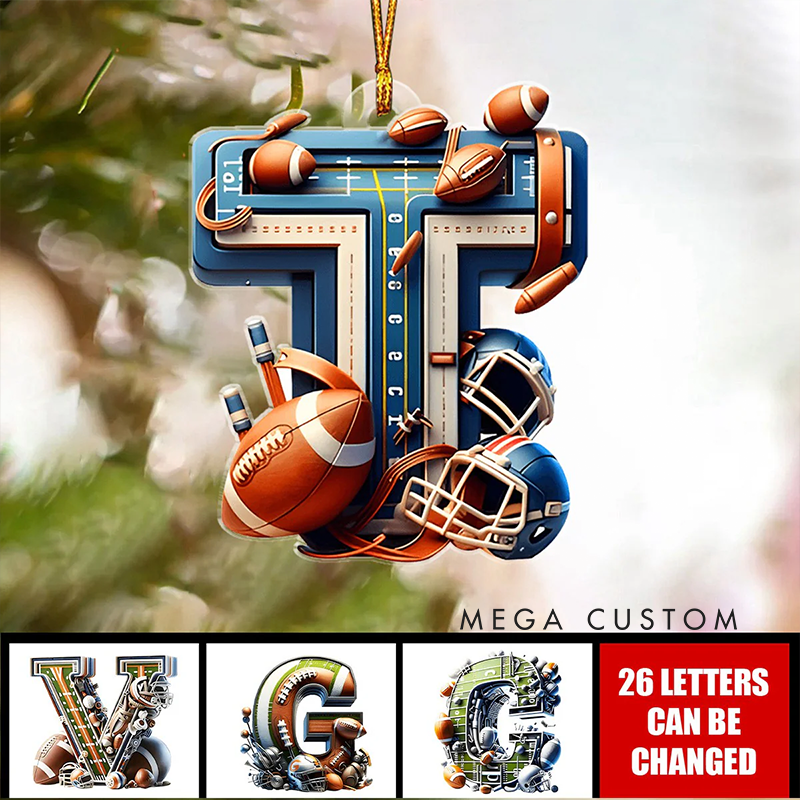 Personalized Football Themed Alphabet Ornament with Customizable Letters for Unique Holiday Decor