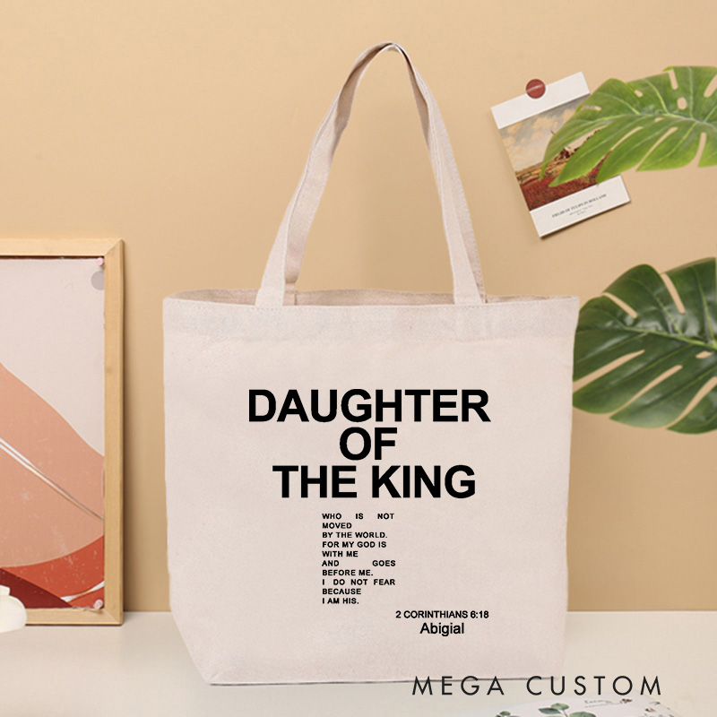 Personalized Daughter of the King Canvas Tote Bag with Name Cotton Style Tote Bag Religious Gift Birthday Gift for Women and Girls