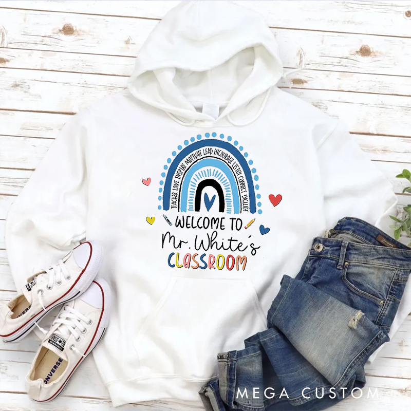 Personalized Hoodies for Teachers Colorful Hand Drawn Rainbow Hoodies Appreciation Gift for Teachers
