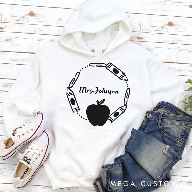 Personalized Hoodies for Teachers Crayons and Paperclips Surrounding a Apple Hoodies Appreciation Gift for Teachers