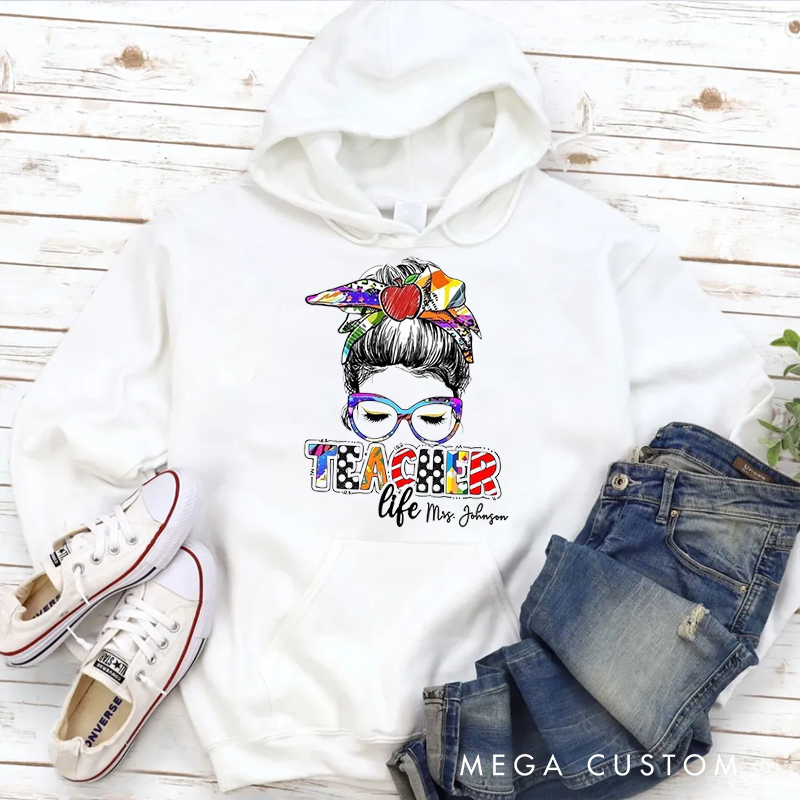 Personalized Hoodies for Teachers Illustration of a teacher with Glasses Teacher Life Hoodies Appreciation Gift for Teachers