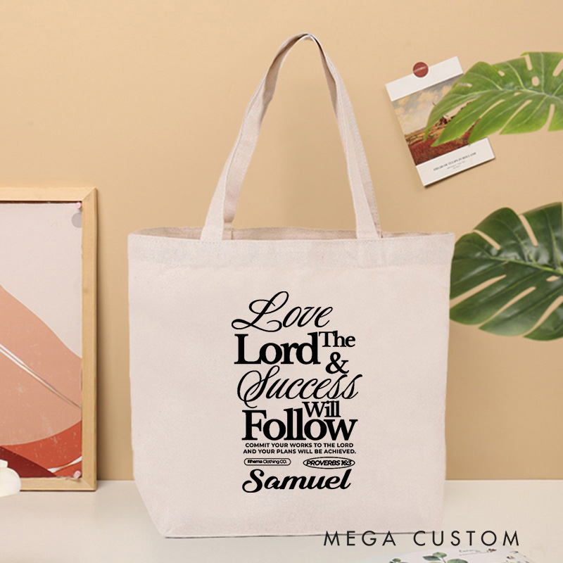 Personalized Proverbs 16:3 Bible Verse Canvas Tote Bag Love the Lord Tote Bag with Custom Name Blessing Gift Inspirational Gift for Christians