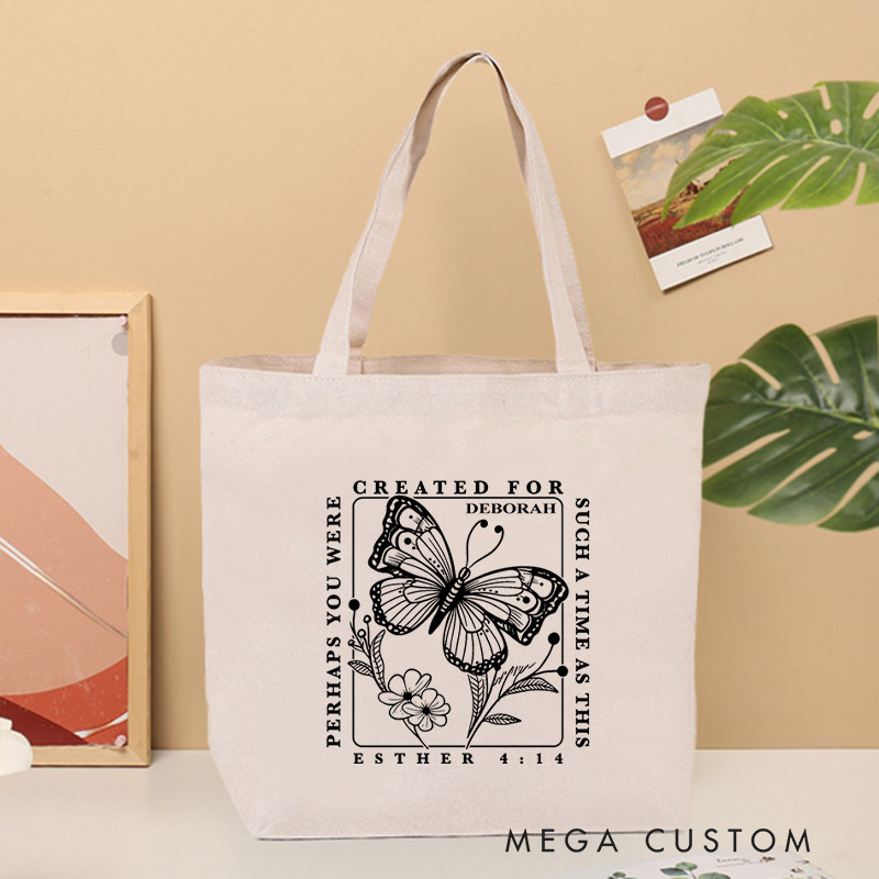 Personalized Esther 4:14 Bible Verse Canvas Tote Bag with Custom Name Christians Gift Birthday Gift Christian Travel Gift for Jesus Lover 
