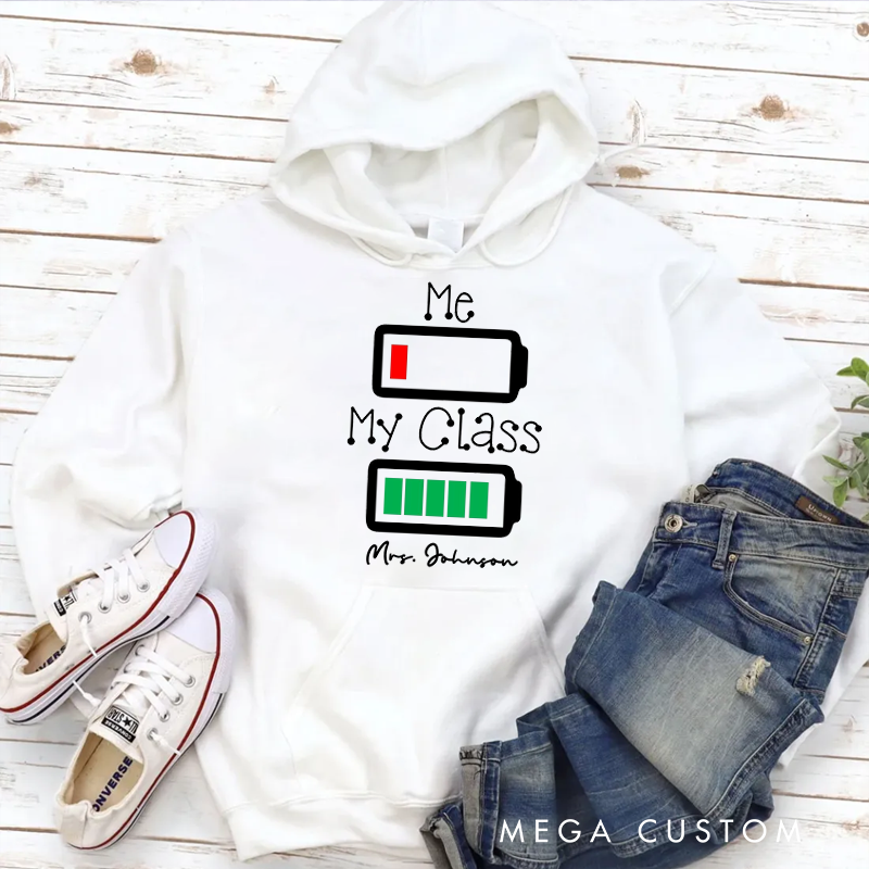 Personalized Hoodies for Teachers Two Battery Icons Funny Design Hoodies Appreciation Gift for Teachers