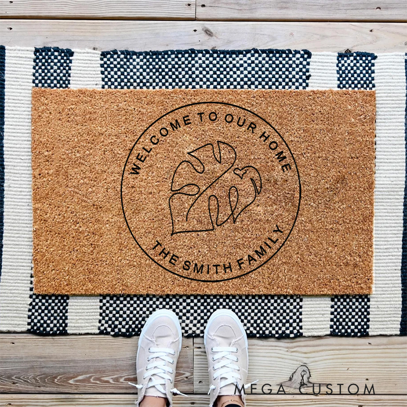 Personalized Modern Tropical Welcome Doormat With Family Name New Home Gift Housewarming Wedding Gift for Couples First Home Gifts Christmas Gift