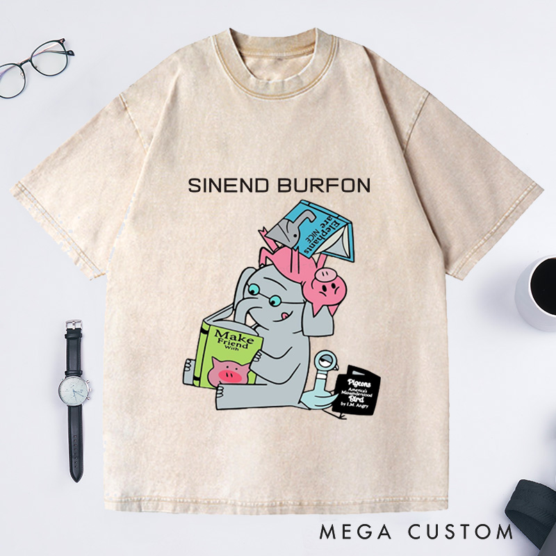 Personalized Read More Book Washed T-Shirts Good Day To Read Tee Funny Piggie Elephant Pigeons Shirt Book Lover Gift