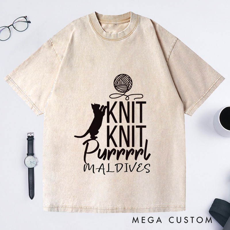 Personalized Cat Lover Washed T-Shirts Funny Crocheting Shirt