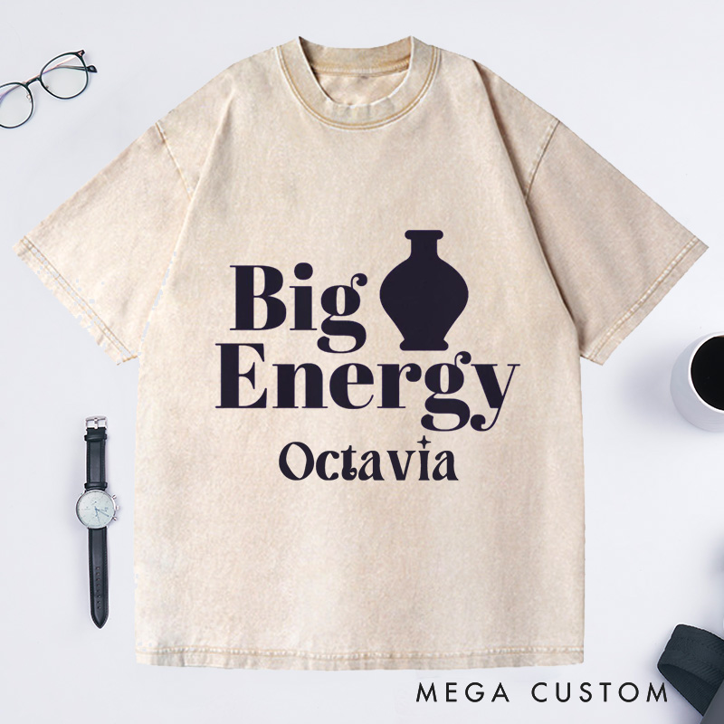 Personalized Big Pot Energy Pottery Washed T-Shirts Funny Ceramic Artist Tee Pottery Enthusiast Gift Potters Graphic Tee Fun Pottery Shirt