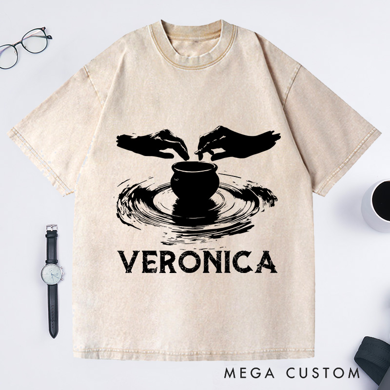 Personalized Pottery Maker Washed T-Shirts Pottery Lover Pottery Artistic Design Pottery Artist Gift