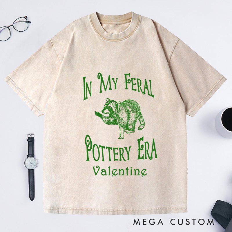 Personalized In My Feral Pottery Era Washed T-Shirts Comfort Colors Pottery Shirt Gifts For Potter Pottery Tee Gift
