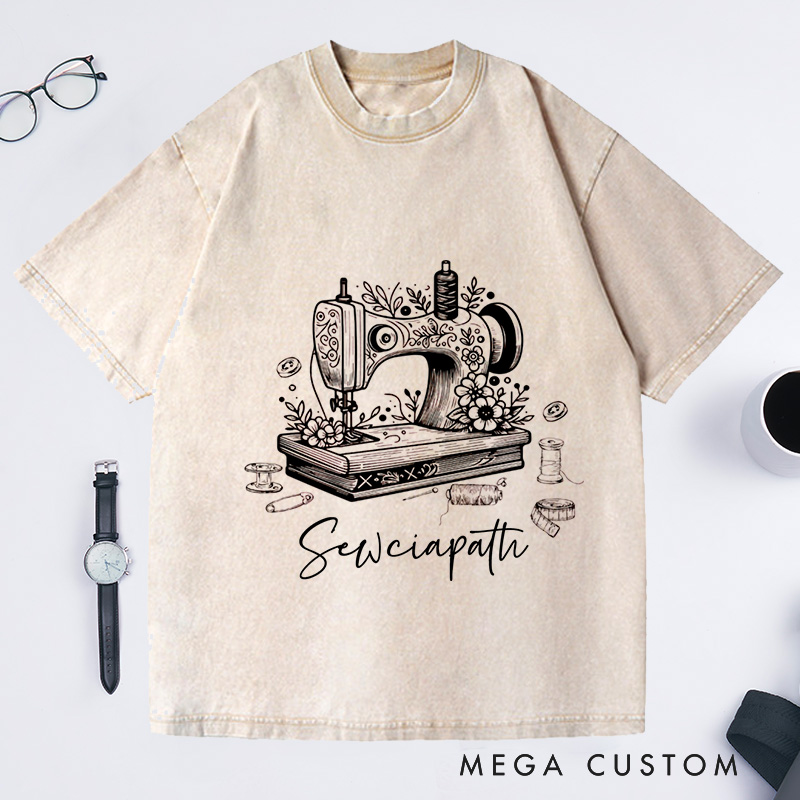 Personalized Sewciopath Washed T-Shirts Sewing Lover Shirt For Women