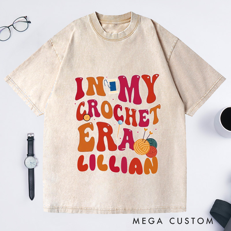 Personalized In My Crochet Era Washed T-Shirts Funny Crochet Crochet Lover Crochet Mom Shirt for Women Gift for Knitting Lover