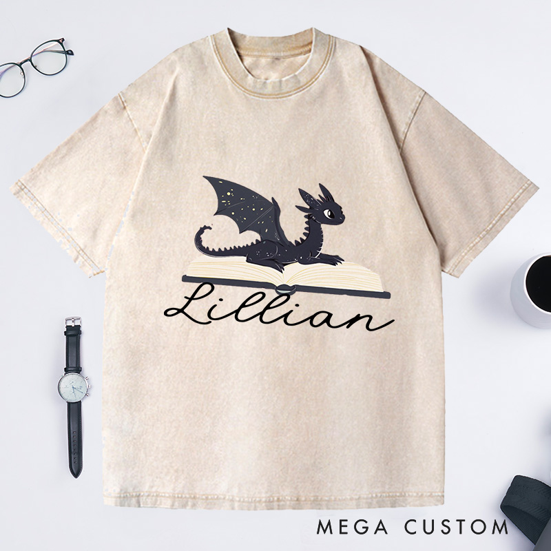 Personalized Dragon Book Washed T-Shirts Fantasy Shirt Bookworm Shirt Bookish Shirt Book Club Shirt Book Lover