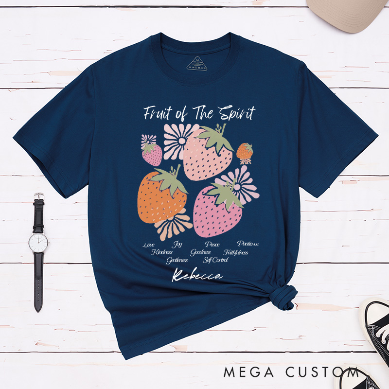 Personalized the Fruit of the Spirit Cotton T-Shirt with Name Christian Strawberry Unisex Classic T-Shirt Bible Verse Shirt Religious Faith Based Gift