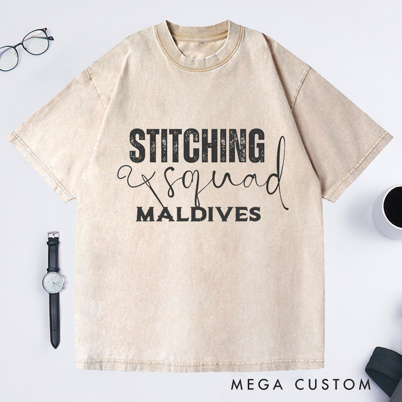 Personalized Stitching Squad Washed T-Shirts Crochet Lover Knitter Gift for Cross Stitch Lovers