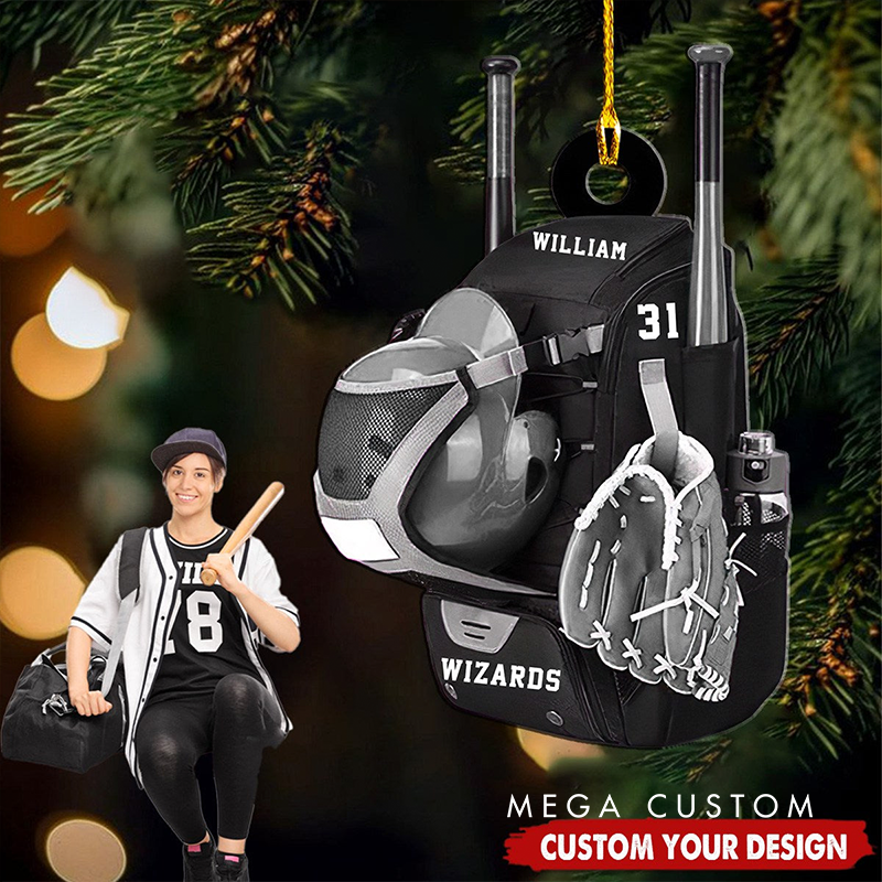 Personalized Baseball Bag Ornament with Custom Name Number and Team Details for Unique Holiday Decoration